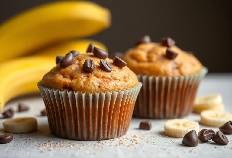 Muffin de Banana Com Gotas de Chocolate Muffin de Banana Com Gotas de Chocolate