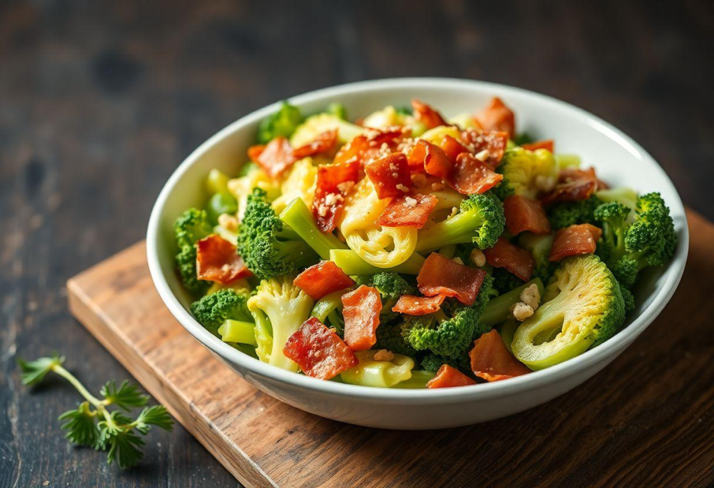 Salada de Brócolis com Bacon e Alho Frito