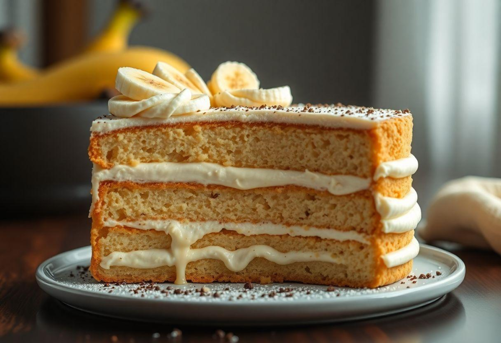 Torta de Banana Com Creme e Merengue