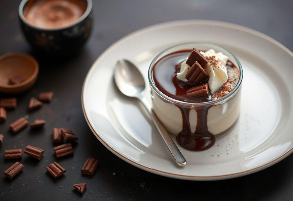Pudim De Sorvete Com Calda De Chocolate Quente