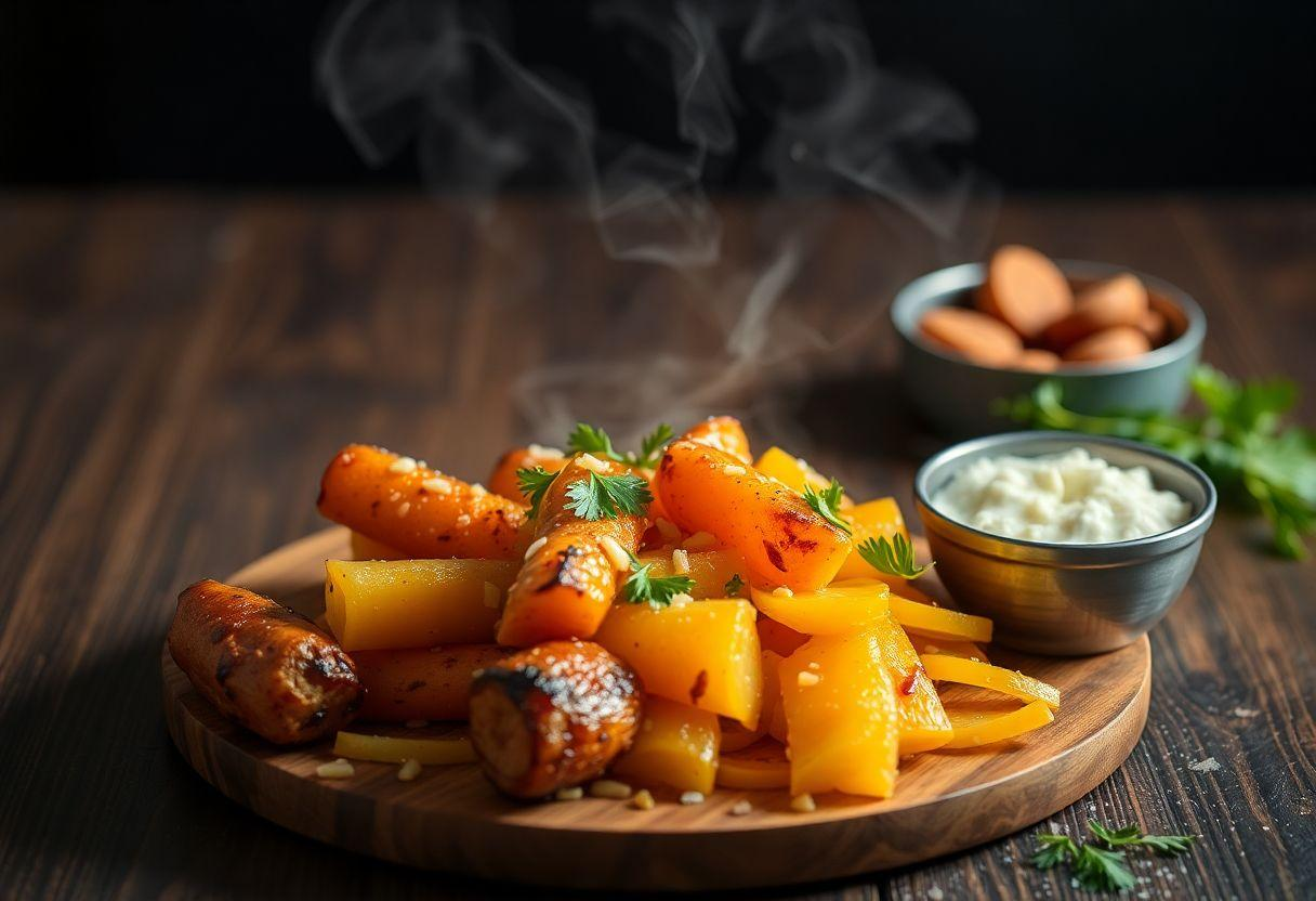 RECEITA COM SALSICHAO ASSADO NO FORNO COM BATATAS E CEBOLA