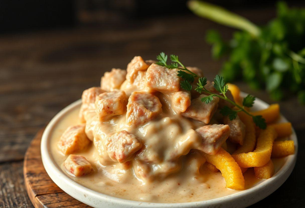 RECEITA DE STROGONOFF DE CARNE TRADICIONAL CREMOSO COM COGUMELOS